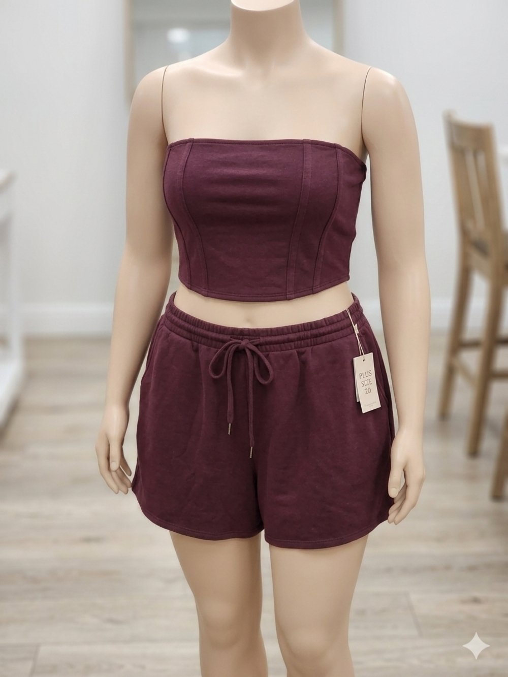 No Boundaries Women's Drawstring Athletic Shorts Set in Burgundy Size XXL  (20)
